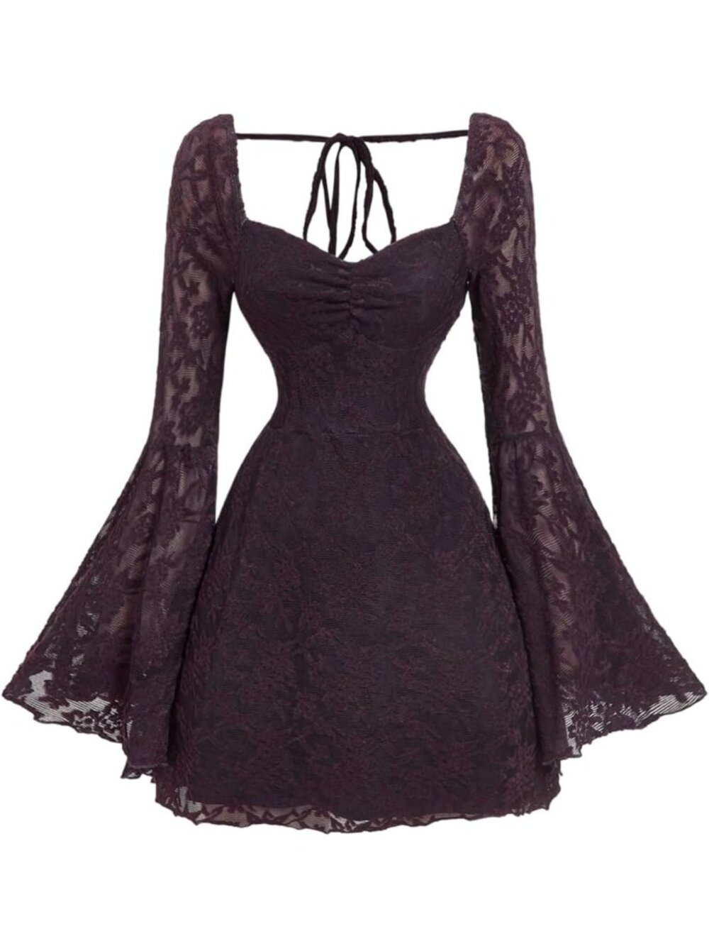 Floral Jacquard Gothic Bell Sleeve Dress for Women - Elegant Vintage Style